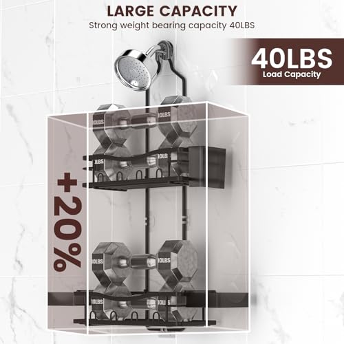 REINHARDT Shower Caddy Hanging, Rustproof Shower Caddy Anti-Swing Shower Organizer Over Showerhead No Drilling Shower Racks with Soap Holder Multi Hooks Bathroom Storage for Shampoo Sponge, Black - color: Black