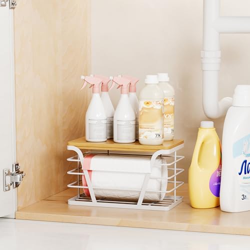 TIDIIABODE Small Grocery Bag Holder, Trash Bag Dispenser with Removable Bamboo Top, No Drill,White - color: 1-Pack-S-White