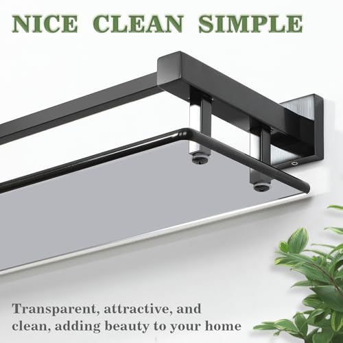 Alise Glass Shelf for Bathroom 20 inch, Matte Black Glass Floating Shelves, Stainless Steel Glass Bathroom Shelves Wall Mounted - color: Matte Black, size: 20 Inch