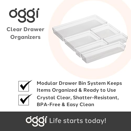 Oggi Clear Drawer Organizer - 6.25" X 15.75" - Ideal for Organizing Kitchen Drawers, Office, Desk, Silverware, Kitchen Utensils, Cosmetics and Bathrooms - size: 6" by 15"