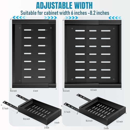 Pull Out Spice Rack Organization for Cabinet, Slide Out Expandable Spice Organizer, Adjustable Spice Cabinet Organizers, Cabinet Size Need: 2.4" Highx10.6" Deepx(6" to 8.2")Wide, Hold 20 Spice Jar