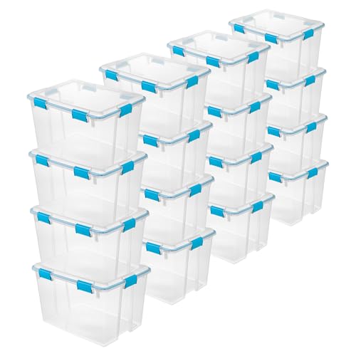 Sterilite 16-Pack Gasket Box, Weather-Resistant Storage Bins with Latching Lids, 80 Quart - Heavy-Duty Organizing Containers for Closet, Bathroom, and Office - size: 80 Quart, style: 16 Pack