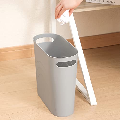 rejomiik Small Trash Can, 3.5 Gallon Slim Garbage Can Plastic Waste Basket with Handles Container Bin for Narrow Spaces Bathroom, Bedroom, Kitchen, Office at Home, Grey - color: Grey, size: 1 pack