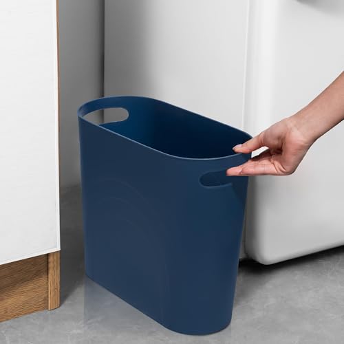 rejomiik Small Trash Can, 3.5 Gallon Slim Garbage Can Plastic Waste Basket with Handles Container Bin for Narrow Spaces Bathroom, Bedroom, Kitchen, Office at Home, Navy - color: Navy, size: 1 pack