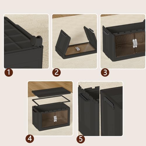 131QT 4 Tier Stackable Storage Bins with Lid & Door, 32 Gal Collapsible Plastic Storage Containers with Locking Wheel, Space Saving Foldable Organizer for Home Bedroom Office Gray 4T - size: 131Qt/32Gal-4Packs/1Top Lid