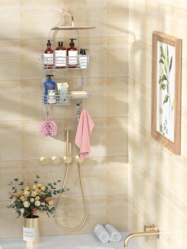 SMARTAKE Hanging Shower Head Caddy, Rustproof Bathroom Shower Shelf Organizer, SUS201 Stainless Steel Over The Storage Rack, for Toilet, Bathroom, Silver - color: 01-Silver