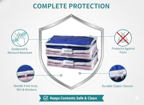 Masirs Clear Sweater Storage Bags 2-Pack – Zippered Vinyl Organizers with Label Pocket, Durable Dustproof Clothing Storage for Sweaters, Blankets, Linens, Underbed & Closet Use - size: Sweater Storage Bag