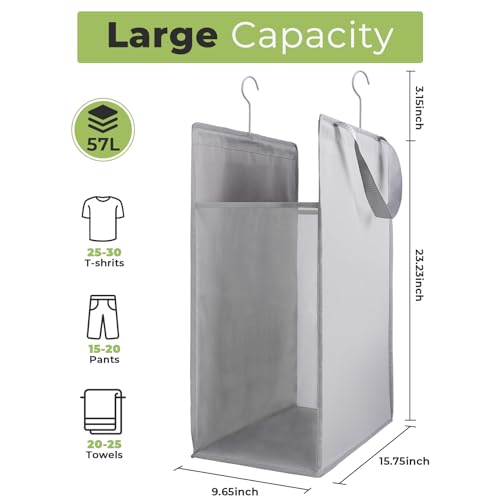 FENTEC Fentec Hanging Laundry Hamper, Hanging Laundry Basket, Slim Laundry Hamper Bag with Handles, Portable Hanging Closet Hamper, Mesh Heavy Duty Hanging Laundry Bag (Grey,1 Pack) - color: Grey, size: 1 Pack-One section
