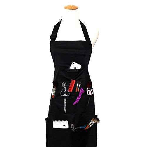 boshiho Adult Painting Aprons, Adjustable Buckle, Barber Apron with Pockets for Women/Men/Unisex, Utility or Work Apron (Black)