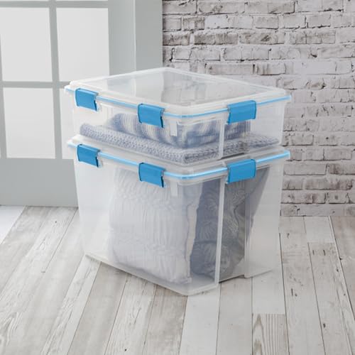 Sterilite 16-Pack Gasket Box, Weather-Resistant Storage Bins with Latching Lids, 80 Quart - Heavy-Duty Organizing Containers for Closet, Bathroom, and Office - size: 80 Quart, style: 16 Pack