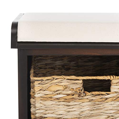SAFAVIEH Home Collection – Freddy Brown Storage Bench with Wicker Baskets & Cushion, Entryway Seating Bench, Fully Assembled (AMH5736A) - color: Brown