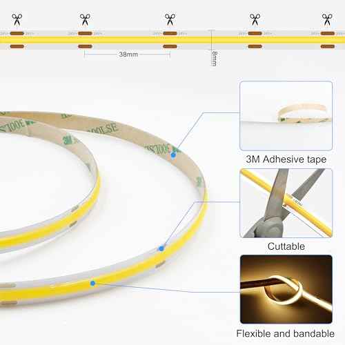 65.6ft COB LED Strip Light Warm White, High Bright LED Strips with 320LEDs, RF Remote and UL Power Supply, 3000K Dimmable LED Lights for Bedroom,Kitchen, DIY Home Decoration, 2 Rolls of 32.8ft