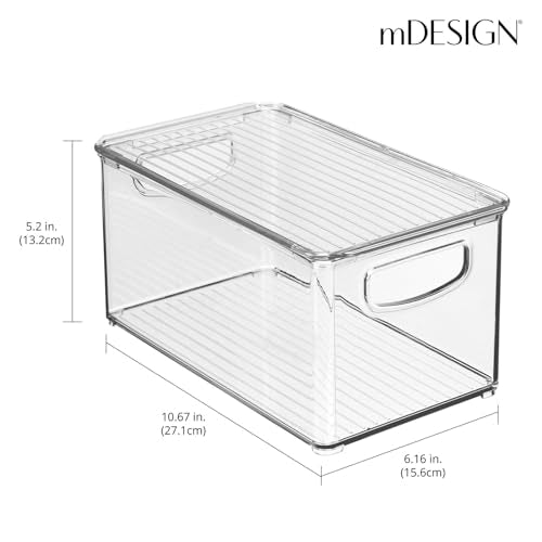 mDesign Plastic Deep Storage Bin Box Container with Lid and Built-In Handles - Organization for Fruit, Snacks, or Food in Kitchen Pantry, Cabinet, or Cupboard, Ligne Collection, 8 Pack, Clear - size: 10.6 x 6.2 x 5.2 (Pack of 8)