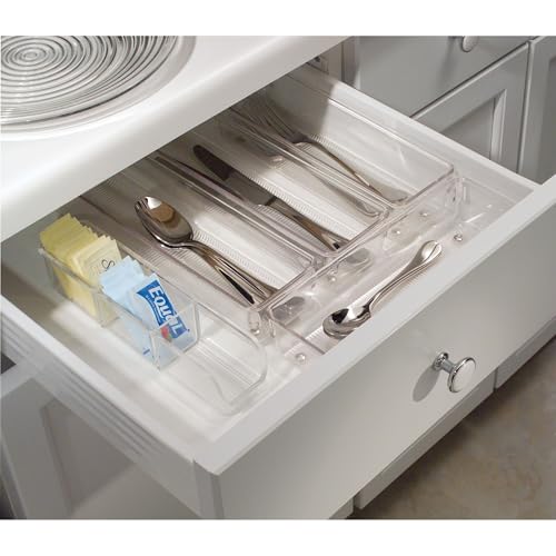 iDesign Plastic Drawer Organizer Bins - Storage for Kitchen, Bathroom, and Desk Drawers - Set of 3 - Clear - size: 4 x 16 x 3, style: Pack of 3