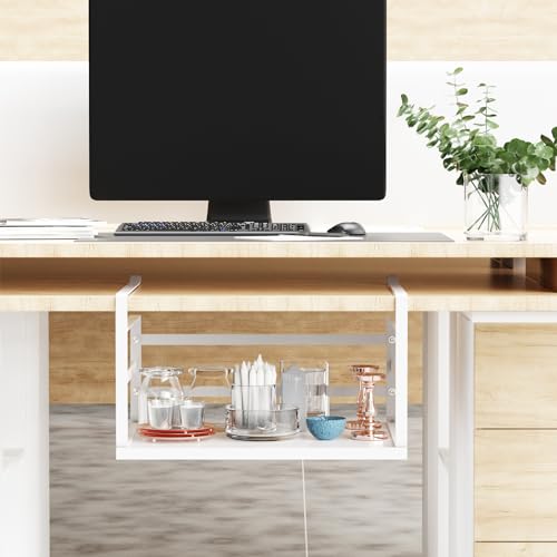 2 Pack Large Under Shelf Basket, White Undershelf Storage Basket, Heavy Duty Slide-in Hanging Storage Basket, Metal Under Cabinet Organizer for Kitchen, Pantry, Desk, Bookshelf, Cabinet - size: 2 Pack Large White
