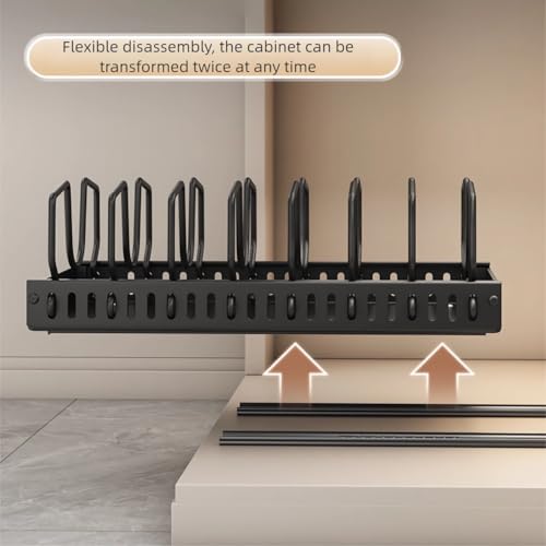 pots and pans organizer under cabinet,pot lid organizers inside cabinet holders for kitchen,Horizontal and vertical pulling modes,cast iron storage (White vertical pull-out) - size: White vertical pull-out