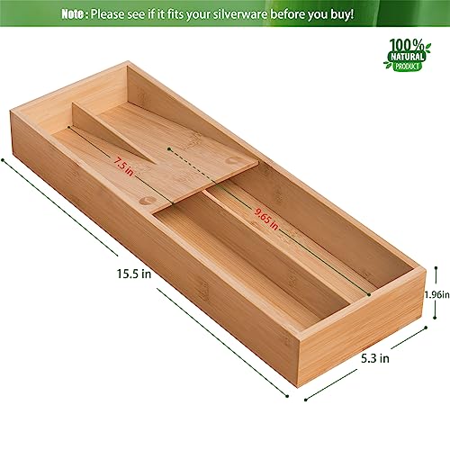 guiogc Bamboo Silverware Drawer Organizer, Kitchen Small Silverware Organizer, Utensil Tray Holder, Cutlery Tray for Spoons, Forks, Knives, Suitable for a family of 2-4 - size: Small-02