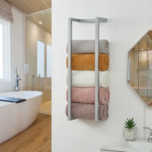 Wall Mounted Metal Bathroom Towel Rack for Modern Small Spaces - Rolled Towel Holder with 3 Compartments - color: Silver