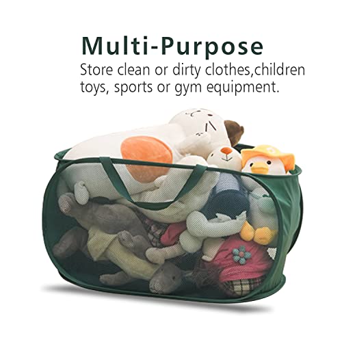 Pop Up Laundry Hamper,Collapsible Horizontal Baskets with Handles & Side Pocket,Foldable Sturdy mesh for Laundry Room,Bathroom,Kids Room,College Dorm Travel (Green) - color: Green