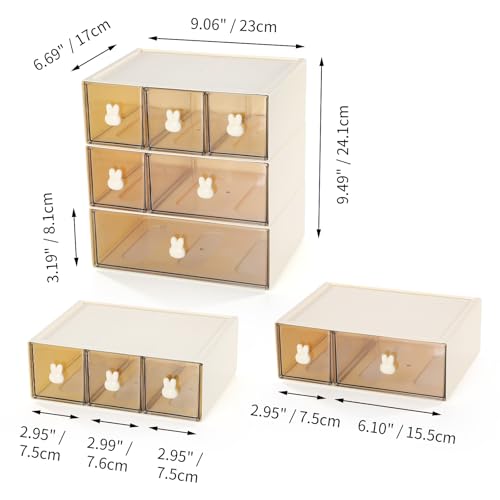 Desktop Storage Drawers, Plastic Desk Organizer with 6 Drawers, Modular Stackable Toolbox Units for Office Stationary, Makeup Container, Bathroom Countertop (3 Tiers, Cream & Clear) - color: 3 Tall Layers & 6 Drawers, Cream & Clear