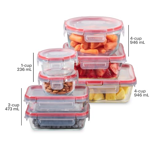 Pyrex Freshlock (7-Pack) Glass Food Storage Containers Set, (1, 2, 4 Cups) Airtight & Leakproof Plastic Locking Lids BPA-Free, Meal Prep Containers Set, Freezer Dishwasher Microwave Safe - size: 7 Pack