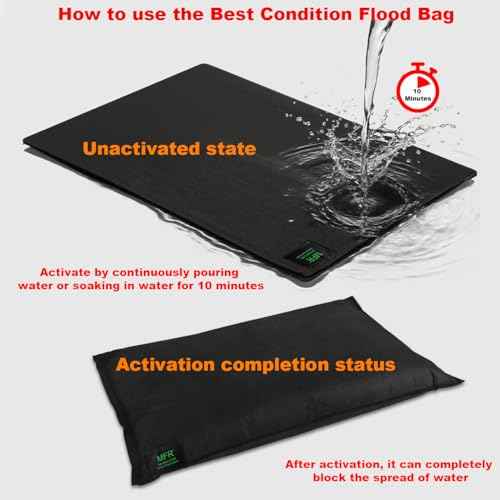 MFR Water Activated Flood Bags for Flooding, Home, Doorway, Driveway, Garage Sandless Sand Bags for Anti Flood Barrier 2ft x 1.3ft, 6-Pcs
