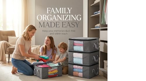 Storage Clothes Bins Closet Bags - 35L Containers Organizer Boxes Clothing Bin Organization for Organizing Blanket Pillow Sheet Sweater, Foldable Bedroom Small Storage Totes With Lids Zipper, 3pc Pack