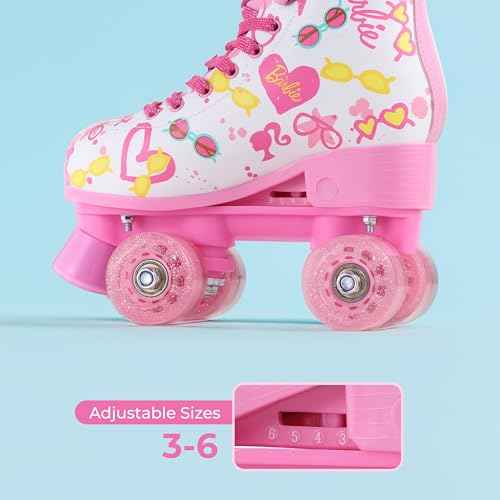 BARBIE Roller Skates for Girls - Adjustable Sizes 12-2, Glitter Wheels, ABEC 5 Bearings - Durable PVC Material, Foam Shoe Lining - Perfect for Active Fun and Adventures