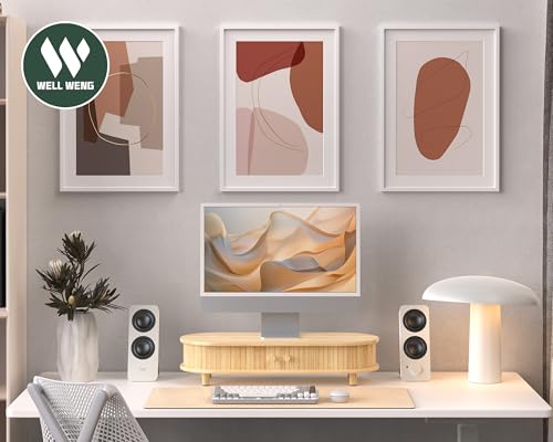 Bamboo Monitor Stand with Storage, Curved Computer Laptop Stand Desk Shelf Organizer with Sliding Doors (25 inch) - size: 25 inch
