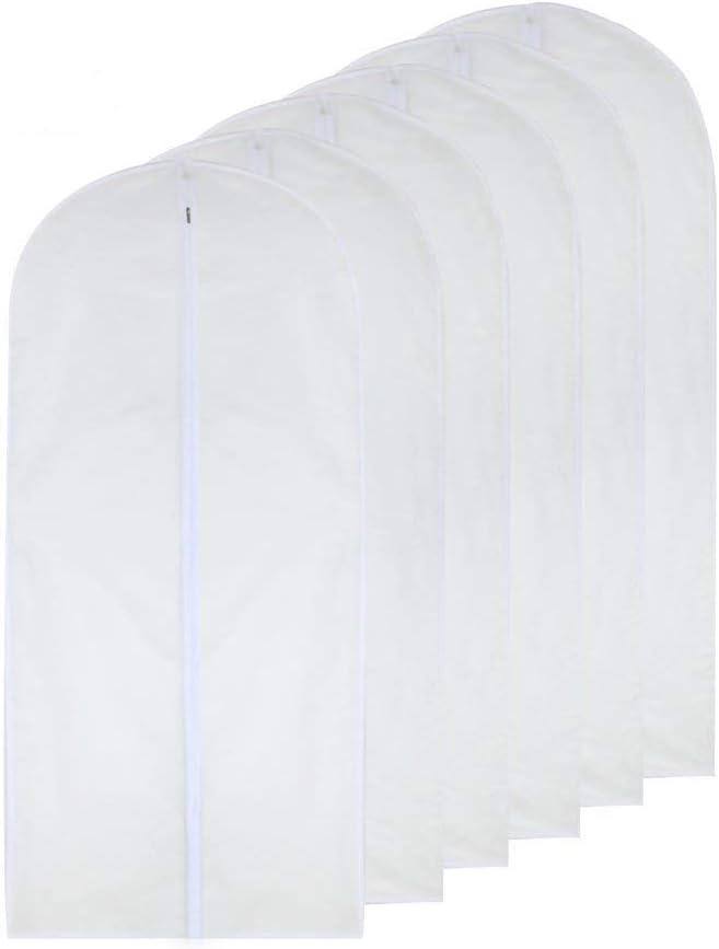 Garment Bags for Hanging Clothes 24'' x 40'' Suit Hanging Garment Bags White Breathable Suit Covers for Closet Full Zipper Dust Cover for Suits Dance Clothes Closet Pack of 6