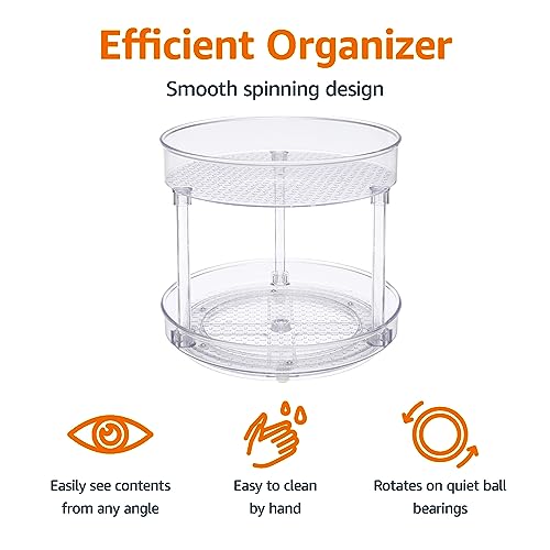 Amazon Basics Lazy Susan Turntable Organizer for Spices and Condiments, 9" Diameter, 2 Tier, Clear - size: 9" Diameter, 2 Tier