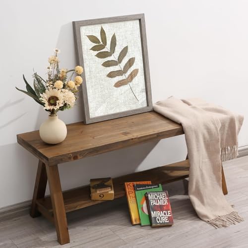 Wnutrees 43" Farmhouse Wood Bench, Long Rustic Indoor Storage Bench for Entryway, Living Room, Dining Room, Solid Wood Construction, Original Wood - size: 43" wood bench