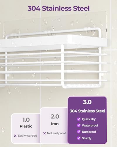 ODesign Shower Caddy 3 Pack SUS304 Stainless Steel-No Drilling-Shower Bathroom Shelves Rack,Rustproof Wall Mounted,Adhesive Shower Shelf Basket Organizer-White - color: White