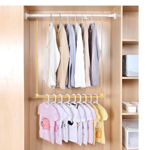 Adjustable Hanging Closet Rod, Extender Hanging Rod, Closet Hanging Organizer, Heavy Duty Closet Bar, Hanging Rod (Gold, 2 Pack) - color: Gold, size: 2 Pack