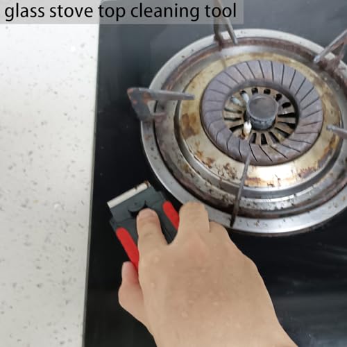Razor Blade Scraper Tool with 10Pcs Stainless Steel Blades for Removing Stickers,Labels,Decal,Glue,Paint,Adhesive from Window,Glass,Stove Top,Car,Tile