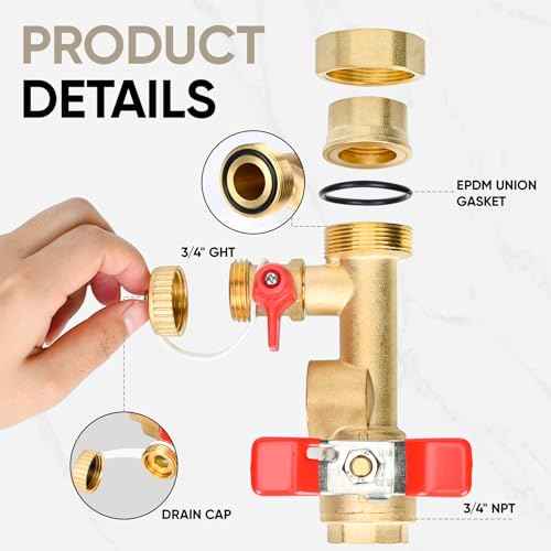Upgrade 3/4 Inch IPS Isolator Tankless Water Heater Service Valve Kit, Isolation Valve with Pressure Relief Valve, Lead-Free Brass, Compatible with Rheem/Rinnai/EcoSmart/Navien/Noritz/Takagi/Bosch