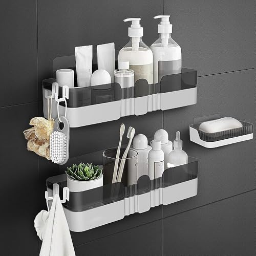 2-Pack Shower Caddy, Separable Shower Organizer with Soap Dish and Hooks, No Drilling Double Layer Shower Shelf, Used for Bathroom and Kitchen (Black) - size: Shower Caddy + Soap Dish