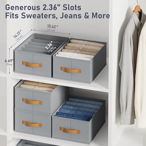 DIMJ Wardrobe Clothes Organizer - Foldable Closet Drawer Organizer Dividers for Jeans, Pants, Sweater, T Shirt, Storage Bins with Handles for Shelf