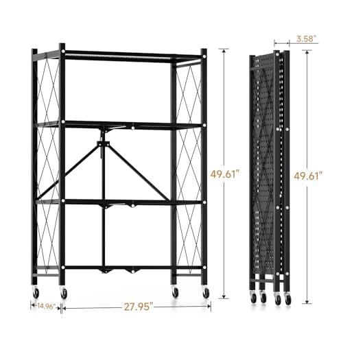 Simple Deluxe 4-Tier Folding Storage Shelves, 27.95" W x 14.96" D x 49.61" H Foldable Shelving Unit, 1000 Lbs Loading Capacity, Black - color: Black, size: 4-Tier, 28"W x 15"D x 49"H