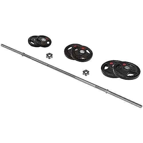 Fitvids Cast Iron Standard Weight Plates Including 5FT Standard Barbell with Star Locks, 45-Pound Set (35 Pounds Plates + 10 Pounds Barbell), Multiple Packages