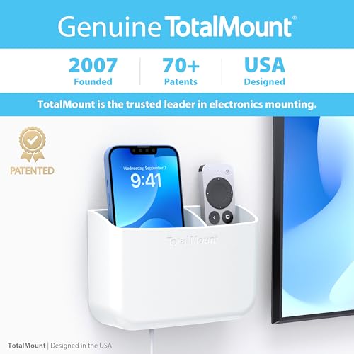 TotalMount Hole-Free Remote Holder – Eliminates Need to Drill Holes in Your Wall (Premium White Holder for 2 or 3 Remotes) - color: Standard White