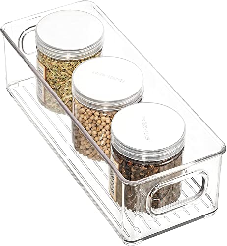 mDesign Plastic Long Stackable Storage Organizer Container, Organization Bin w/Handles for Kitchen, Pantry, Fridge, Freezer, Cabinet, Perfect to Hold Breast Milk - Ligne Collection - 4 Pack, Clear