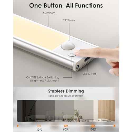 5 Pack Under Cabinet Lights, Rechargeable Under Cabinet Lighting Wireless, Motion Sensor Light Indoor LED Closet Lights Upgraded 2200mAh, Magnetic Under-Counter Light Fixtures for Kitchen Home, 10in
