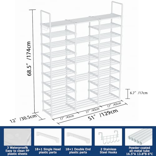 Mavivegue 10 Tiers Shoe Rack, Large Storage Space, 55-60 Pairs, White, Polypropylene - color: White, size: 3 Row 10 Tier