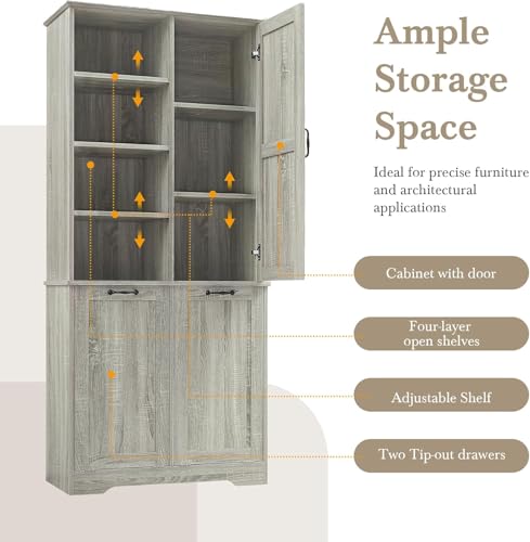 Virubi Tall Laundry Cabinet with 2 Tilt Out Hamper, Wood Bathroom Storage Cabinet with Doors and Adjustable Shelves Freestanding,Oak (Oak)