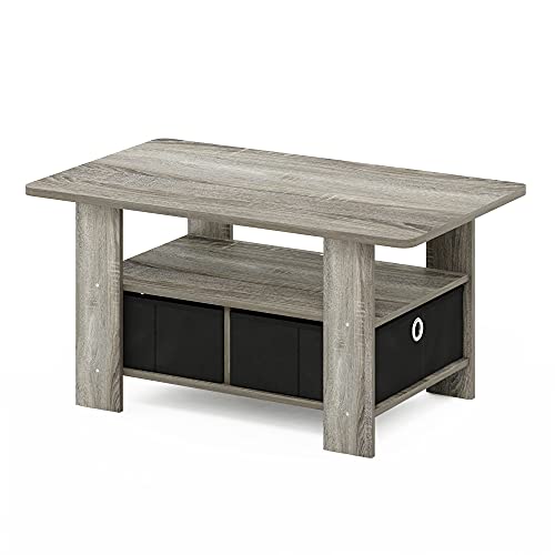 Furinno Andrey Coffee Table with Bin Drawer, French Oak Grey/Black - color: French Oak Grey/Black, style: 2 Bin