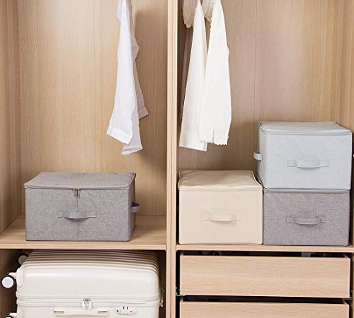iwill CREATE PRO 3-Pack Beige Folding Storage Boxes with Zip Lid | Collapsible & Stackable Rigid Organizer Bins for Clothes, Blankets, Books - color: Beige, 3pcs