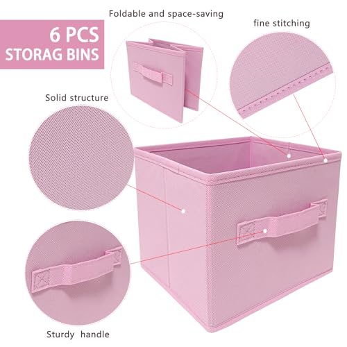 EBIGIC Pink Bins[6 Pack] 9.0"x7.5"x7.5" Small Size Fabirc Foldable Closet Toy Organizer Collapsible Cloth by BIGIC… - color: Pink 6Pack, size: 9”x 7.5”x 7.5”