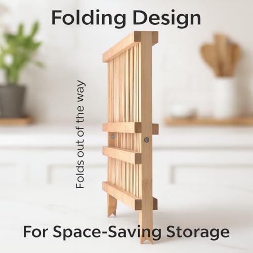 HIC Kitchen Bamboo Folding Dish Drying Rack, 20.5 x 13-Inches - style: Drying Rack