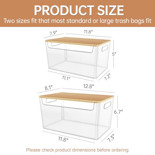 COAZEX 2 Pack Trash Bag Holder Under Sink Stackable, Plastic Garbage Dispenser with Lid, Trash Bag Storage Dispenser Roll Holder for Kitchen, Pantry, Laundry Room Organization - color: A-Clear